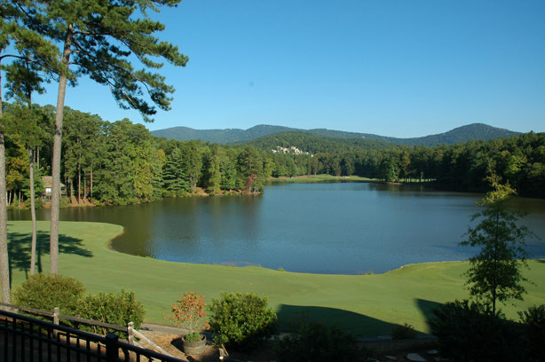 View of Lake Sconti from the Golf Course Club House at Big Canoe mountain community in North Georgia. danbuilds4u.com