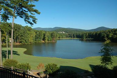 View of Lake Sconti from the Golf Course Club House at Big Canoe mountain community in North Georgia. danbuilds4u.com